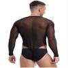 Manyakai Mens Long Sleeve Sheer Bodysuits Thongs Ultra Thin Mesh Leotard Tops Undershirts Nightwear Black Medium view 4