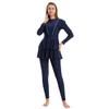 FYMNSI Women Muslim Swimsuits Modest Swimwear Islamic Burkini Full Body Cover Long Sleeve Muslim Swim Dress Top Swimming Pants Hijab 3PCS Rash Guard Surfing Wet Suits Sun Protection Navy Blue S view 3