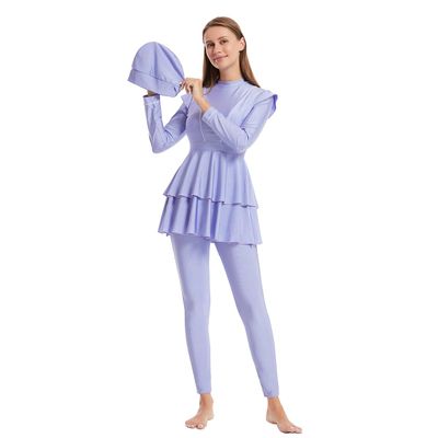 FYMNSI Women Muslim Swimsuits Modest Swimwear Islamic Burkini Full Body Cover Long Sleeve Muslim Swim Dress Top Swimming Pants Hijab 3PCS Rash Guard Sun Protection Surfing Wet Suits Light Purple S