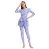 FYMNSI Women Muslim Swimsuits Modest Swimwear Islamic Burkini Full Body Cover Long Sleeve Muslim Swim Dress Top Swimming Pants Hijab 3PCS Rash Guard Sun Protection Surfing Wet Suits Light Purple S view 2