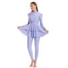 FYMNSI Women Muslim Swimsuits Modest Swimwear Islamic Burkini Full Body Cover Long Sleeve Muslim Swim Dress Top Swimming Pants Hijab 3PCS Rash Guard Sun Protection Surfing Wet Suits Light Purple S view 3