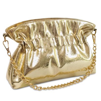 KKXIU Evening Clutch Purses for Women Shiny Metallic Solid Color Crossbody Bag with Chain Strap Elegant Party Wedding Handbag (Gold)