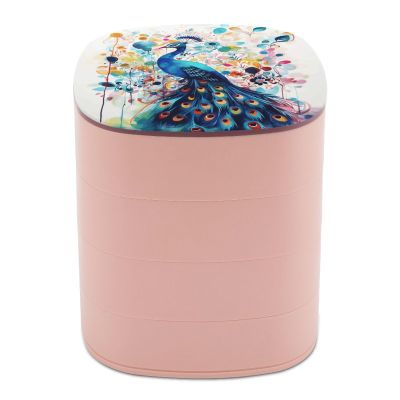 NHYDSPQ Rotate The Jewelry Box, Color Peacock Jewelry Organizer,4-Layer Rotatable Jewelry Accessory Storage Tray with Lid