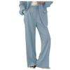 Legou Womens Korean-Style Plain Suit Long Sleeve Turn Down Collar Blazers Slimming Wide-Leg Pant Two-Piece Suit Blue Pants L view 1