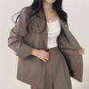 Legou Womens Korean-Style Plain Suit Long Sleeve Turn Down Collar Blazers Slimming Wide-Leg Pant Two-Piece Suit Orange Blazer XL view 4