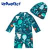 upandfast Infant Boy Swimsuit UPF 50+ Sun Protection Baby Boys' Swimwear One Piece Bathing Suit with Sun Hat (Green Whale, 6-9 Months) view 3