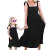 Pivanzore Mommy and Me Dresses Tie-Up Spaghetti Strap Dress Summer Long Dress Beach Mom Daughter Matching Outfits (Girl, 6 Years, Black) view 1
