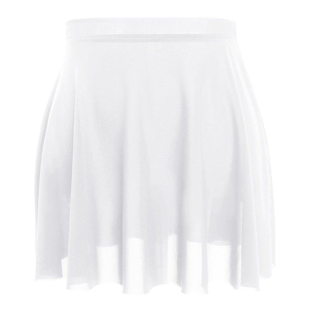DanceDaily Pull on Ballet Skirt for Women White Dance Skirt Stretchy Soft Mesh Ballerina Apparel