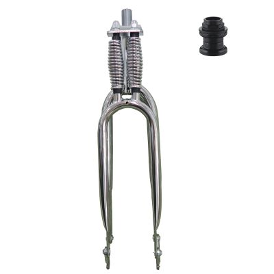 CDHPOWER 26" Fork Double Springer Suspension Fork 1" Threaded & Headset,Cruiser Chopper Bike Dual Spring Classical Fork (Chromed)