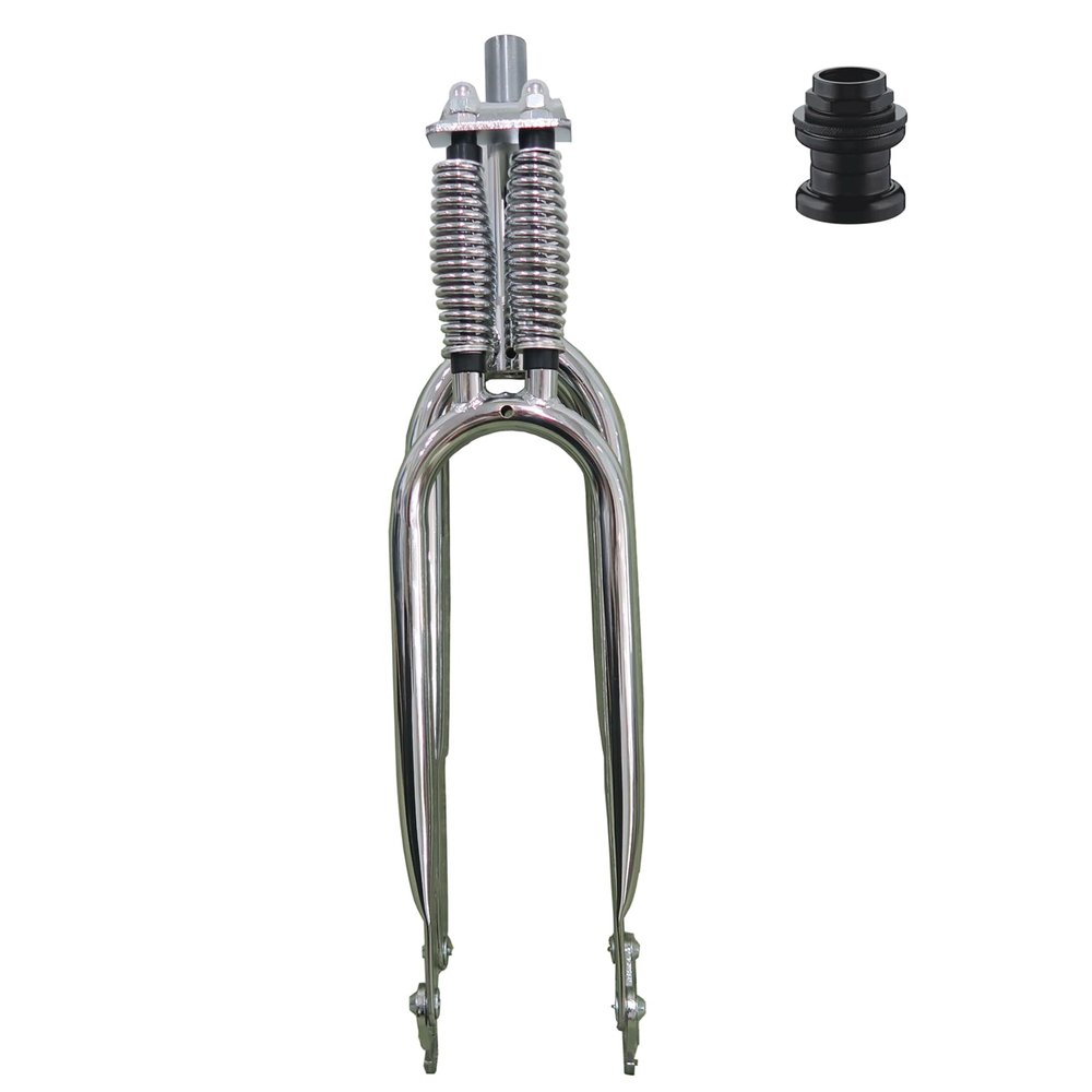CDHPOWER 26" Fork Double Springer Suspension Fork 1" Threaded & Headset,Cruiser Chopper Bike Dual Spring Classical Fork (Chromed)