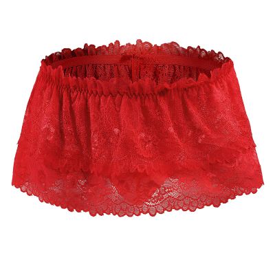 Agoky Mens Sissy Lace Mesh Skirts Panties Adult Crossdresser Crossdressing Underwear Lingerie Skirts Red B One Size