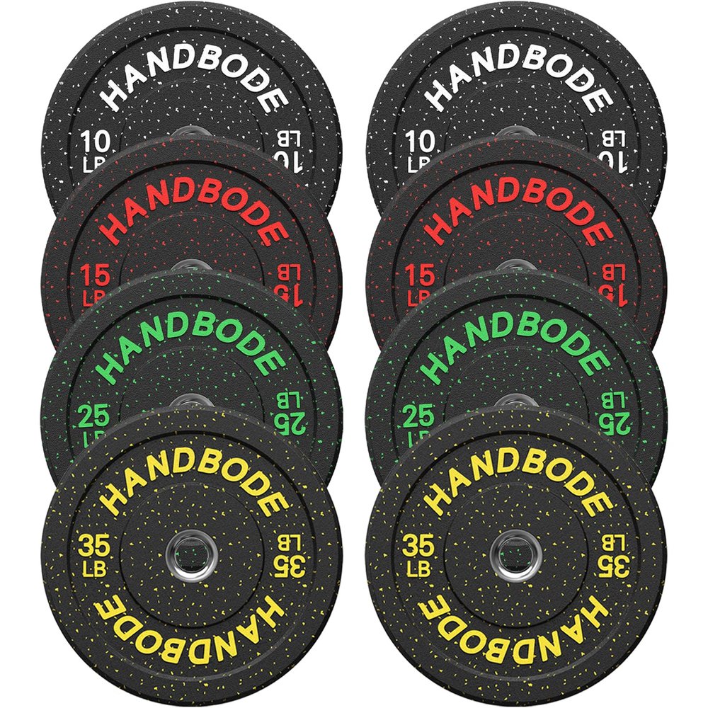 HANDBODE Bumper Plates High-Bounce Olympic Weight Plates, Colored crumb rubber plate for Weight Lifting and Strength Training 170LB
