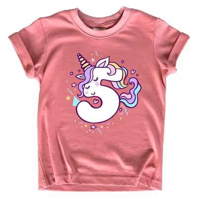 Unicorn 5th Birthday Shirt Outfit for Girls 5 Year Old Fifth Birthday Five Tshirt (US, Age, 7 Years, Mauve)