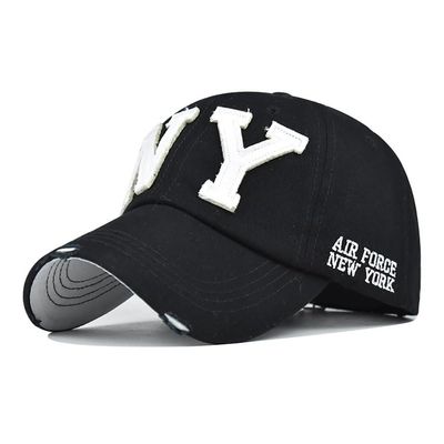 FVKTHNVS Washed NY Baseball Cap Large Embroidery Unisex Outdoor Cap Dad Hat, black, L