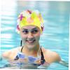 CORHAD 2pcs Floral Swim Caps for Women Elastic Bathing Hats with Flower Petals for Hair Breathable Stylish Design for Reducing Drag and Hair view 4