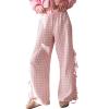 FQFGGYD Pants for Women Summer Y2K Wide Leg Pants Casual Cargo Pants Plaid Pajamas Side Strap Tie Baggy Pants Sweatpants view 4