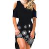 Womens Casual Cold Shoulder V Neck Short Sleeve Floral Print A-Line Midi Sundress Summer Beach Loose Stretchy Dresses view 1