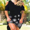 Womens Casual Cold Shoulder V Neck Short Sleeve Floral Print A-Line Midi Sundress Summer Beach Loose Stretchy Dresses view 2