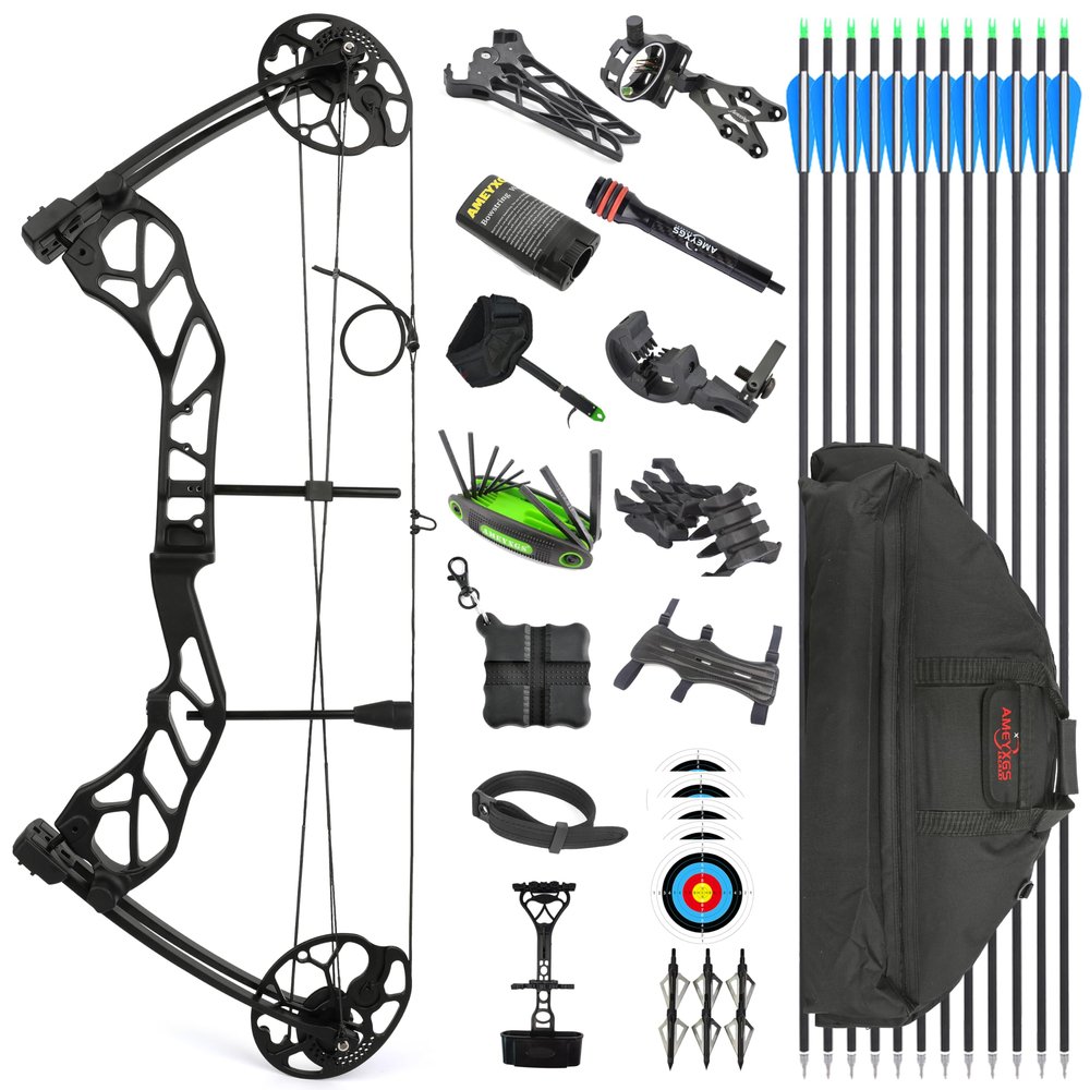 Compound Bow Kit for Adults with All Accessory,Hunting Compound Bow,19"-30" Draw Length,30-70Lbs Draw Weight,IBO 320fps for Hunting Target Practice (Black)