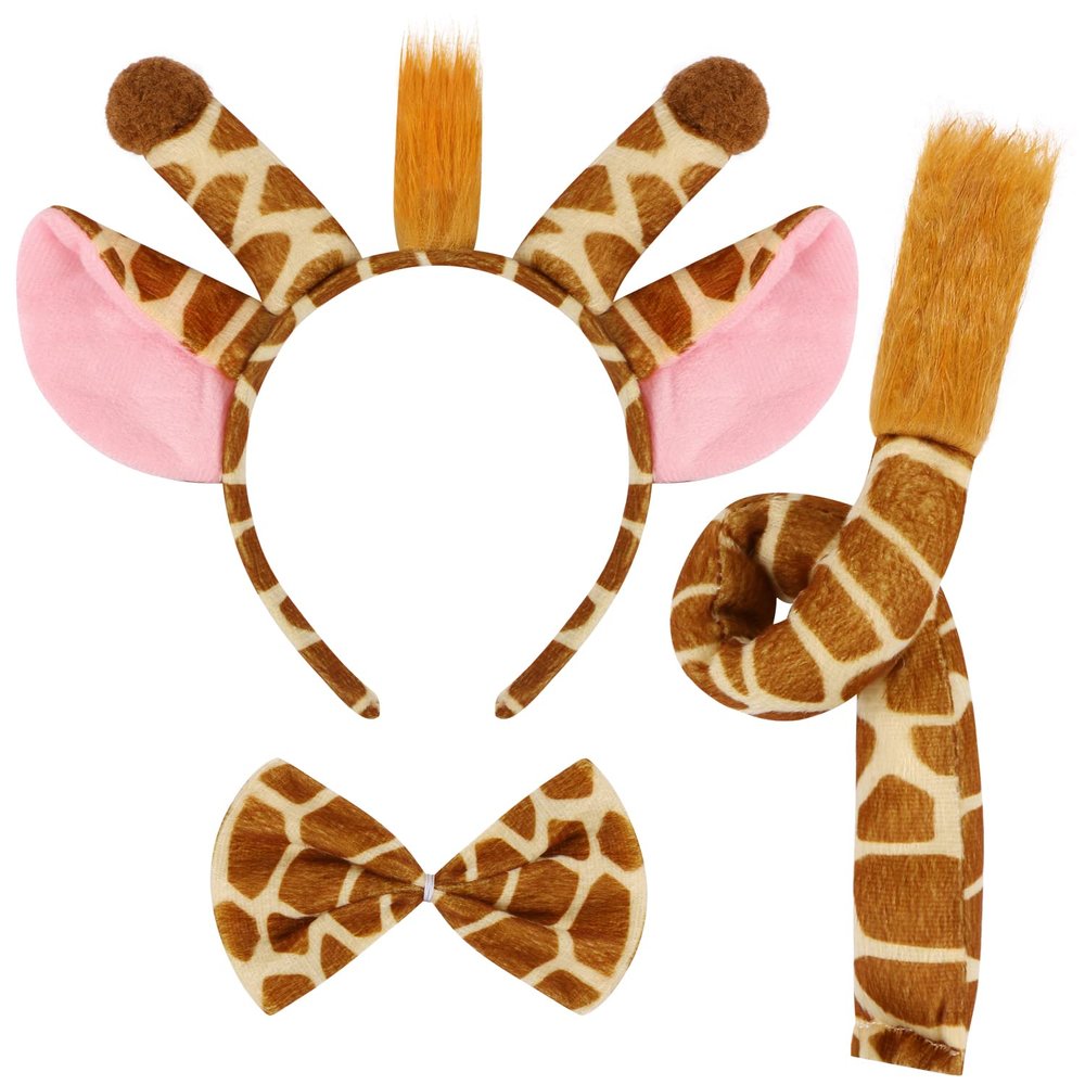Aunifun Plush Animal Costume Set Animal Ears Horns Headband,Fancy Dress Cosplay Headbands for Halloween,Birthday,Christmas Party (Giraffe)