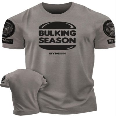 Bulking Season Weightlifting T-Shirt, Gym Inspiration Mens Workout Shirt (XL, Bulking Season Warm Grey Branded)