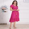ABEWIP Women Mexican V Neck Floral Embroidery Ruffle Dress Short Puff Sleeve Spring Summer Cinco De Mayo Party Boho Casual Bridesmaid Peasant Dress Rose Red XXL view 2