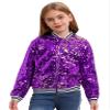 Jelory Kids Girls Sparkly Sequin Baseball Jacket Coat Long Sleeve Zip Up Outerwear Dancing Party Bomber Jackets Purple 14 Years view 1