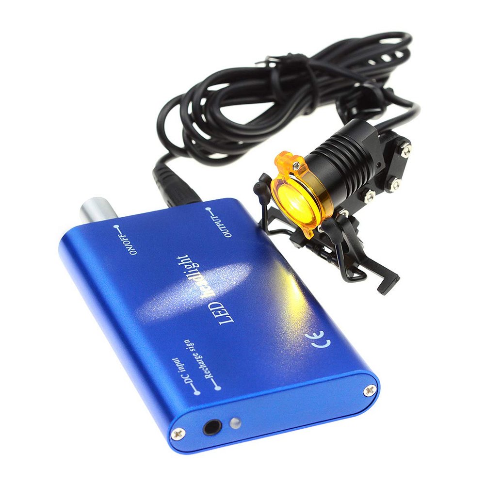 Rasamer High Brightness 3W Portable LED Headlight Metal Clip Headlamp Filter for Binocular Loupes with Cloth Bag (Blue)