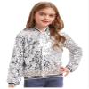 Jelory Kids Girls Sparkly Sequin Baseball Jacket Coat Long Sleeve Zip Up Outerwear Dancing Party Bomber Jackets Silver 6 Years view 2