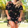 Womens Casual Cold Shoulder V Neck Short Sleeve Floral Print A-Line Midi Sundress Summer Beach Loose Stretchy Dresses view 2