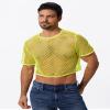 FYMNSI Men's Fishnet Top Mesh Tee Shirt Short Sleeve Round Neck Crop Top Party Club Rave Outfits for Men Muscle Workout Tank Tops See Through Undershirt Gym Training Sports Shirt Tops Fluorescent L view 2
