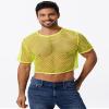 FYMNSI Men's Fishnet Top Mesh Tee Shirt Short Sleeve Round Neck Crop Top Party Club Rave Outfits for Men Muscle Workout Tank Tops See Through Undershirt Gym Training Sports Shirt Tops Fluorescent L view 3
