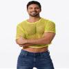 FYMNSI Men's Fishnet Top Mesh Tee Shirt Short Sleeve Round Neck Crop Top Party Club Rave Outfits for Men Muscle Workout Tank Tops See Through Undershirt Gym Training Sports Shirt Tops Fluorescent L view 4