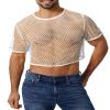 FYMNSI Men's Fishnet Top Mesh Tee Shirt Short Sleeve Round Neck Crop Top Party Club Rave Outfits for Men Muscle Workout Tank Tops See Through Undershirt Gym Training Sports Half Shirt Tops White L view 1