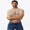 FYMNSI Men's Fishnet Top Mesh Tee Shirt Short Sleeve Round Neck Crop Top Party Club Rave Outfits for Men Muscle Workout Tank Tops See Through Undershirt Gym Training Sports Half Shirt Tops White L view 4