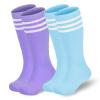 American Trends Youth Soccer Socks Boys Girls Baseball Softball Football Socks 8-12 8-10 10-12 Years Old 2 Pack Light Purple Blue view 1