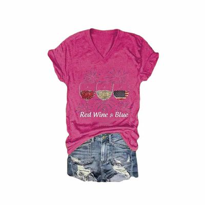MOGUI Red White and Blue Shirt Tie Dye Red White and Blue Shirt Women Independence Day Womens Clothing American Flag Graphic Tshirts 4Th of July Tee, Rosy