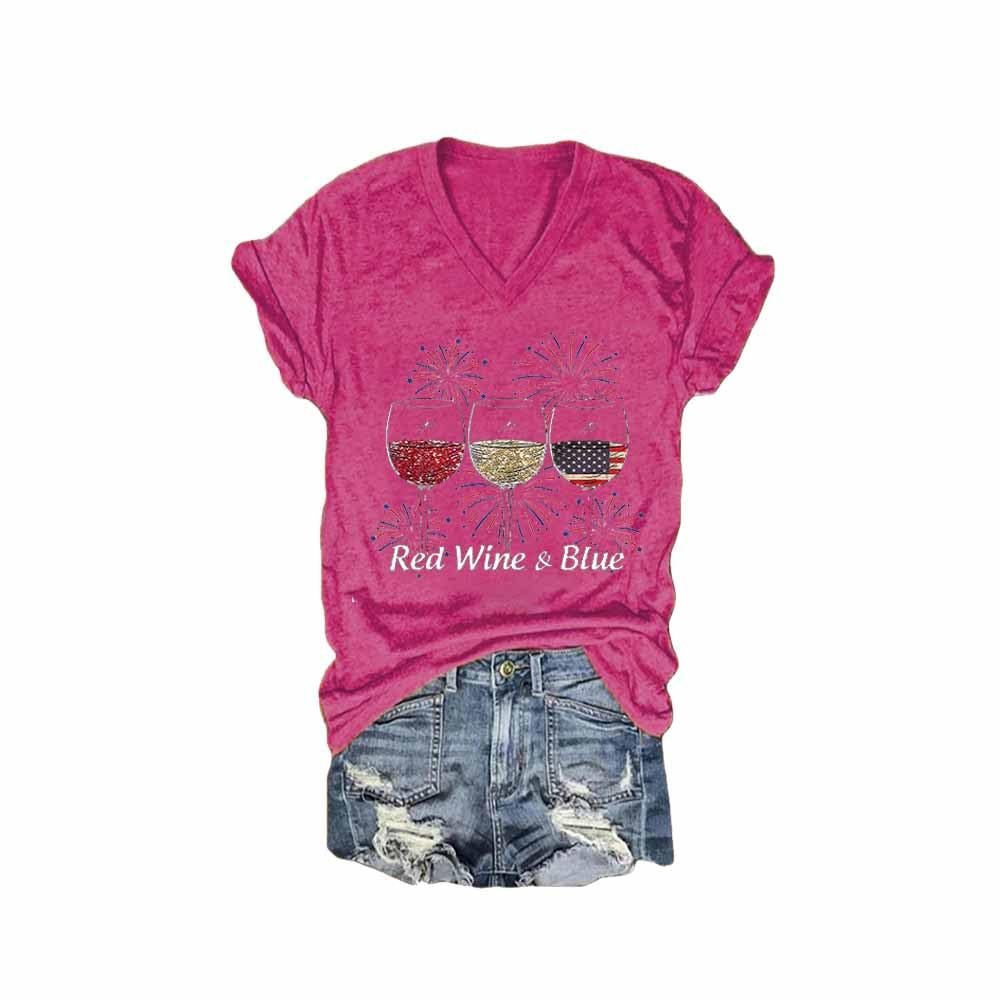 MOGUI Red White and Blue Shirt Tie Dye Red White and Blue Shirt Women Independence Day Womens Clothing American Flag Graphic Tshirts 4Th of July Tee, Rosy