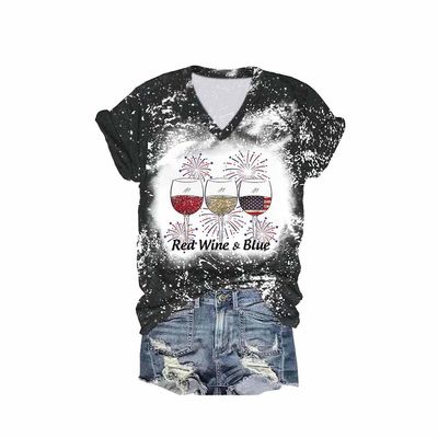 MOGUI Red Wine and Blue Shirt Red Wine and Blue Sweatshirt 4Th of July Outfits for Women American Flag Graphic Tshirts 4Th of July Tee, Midnight