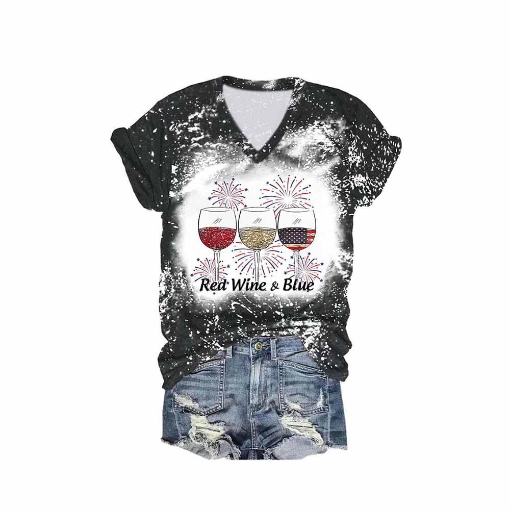 MOGUI Red Wine and Blue Shirt Red Wine and Blue Sweatshirt 4Th of July Outfits for Women American Flag Graphic Tshirts 4Th of July Tee, Midnight