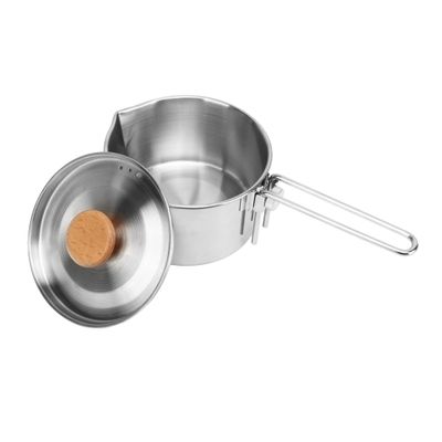 Camping Pot 304 Stainless Steel Portable Camping Kettle with Foldable Handle for Picnic, Hiking, Backpacking, 1L