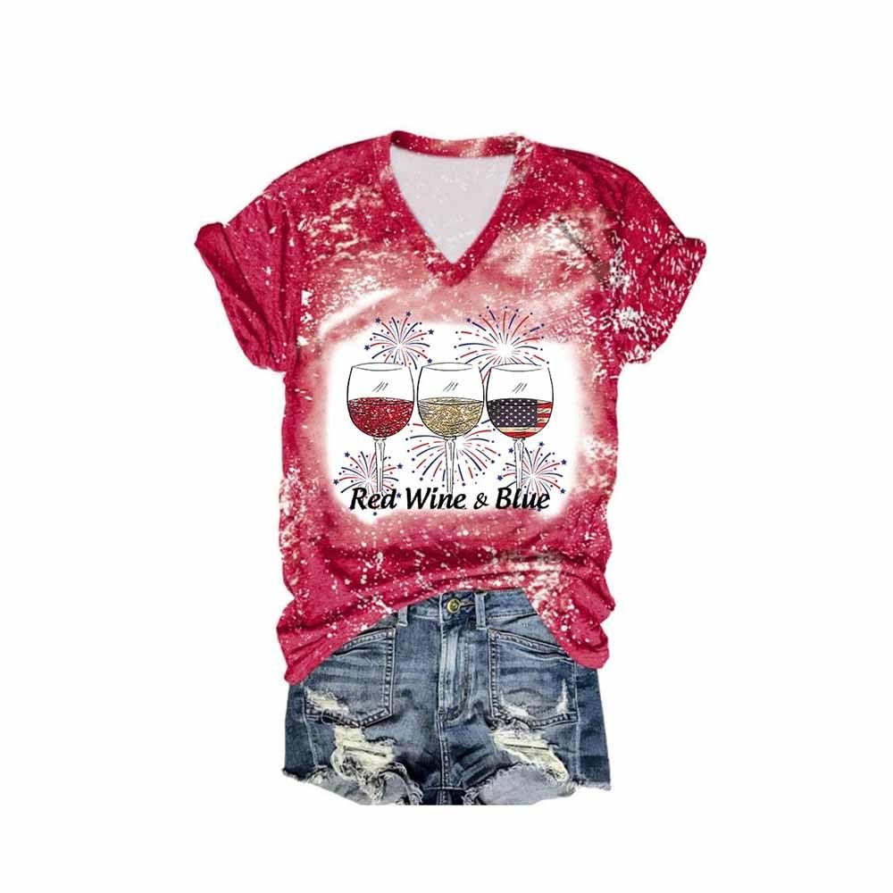 MOGUI Red White and Blue Shirts for Women Red Wine Blue Tank Top Patriotic Shirts for Women American Flag Graphic Tee Fun Gift Memorial Day Tshirt, 4X-Large