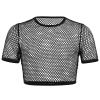 FYMNSI Men's Fishnet Top Mesh Tee Shirt Short Sleeve Round Neck Crop Top Party Club Rave Outfits for Men Muscle Workout Tank Tops See Through Undershirt Gym Training Sports Half Shirt Tops Black XXL view 1