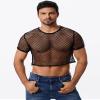 FYMNSI Men's Fishnet Top Mesh Tee Shirt Short Sleeve Round Neck Crop Top Party Club Rave Outfits for Men Muscle Workout Tank Tops See Through Undershirt Gym Training Sports Half Shirt Tops Black XXL view 2