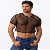 FYMNSI Men's Fishnet Top Mesh Tee Shirt Short Sleeve Round Neck Crop Top Party Club Rave Outfits for Men Muscle Workout Tank Tops See Through Undershirt Gym Training Sports Half Shirt Tops Black XXL view 3