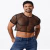 FYMNSI Men's Fishnet Top Mesh Tee Shirt Short Sleeve Round Neck Crop Top Party Club Rave Outfits for Men Muscle Workout Tank Tops See Through Undershirt Gym Training Sports Half Shirt Tops Black XXL view 4