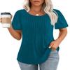 Womens T Shirts Dressy Casual Short Sleeve Cute Summer Tops for Teachers Pleated Front Vacation Outfits Women Blouses Teal L view 1