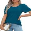 Womens T Shirts Dressy Casual Short Sleeve Cute Summer Tops for Teachers Pleated Front Vacation Outfits Women Blouses Teal L view 3