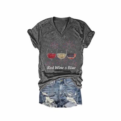 MOGUI Red Wine and Blue Sweatshirt Red Wine and Blue Tank Independence Day Womens Clothing Vintage Tops Patriotic Tshirts American Flag Graphic Tops 4Th of July Tshirts, Charcoal