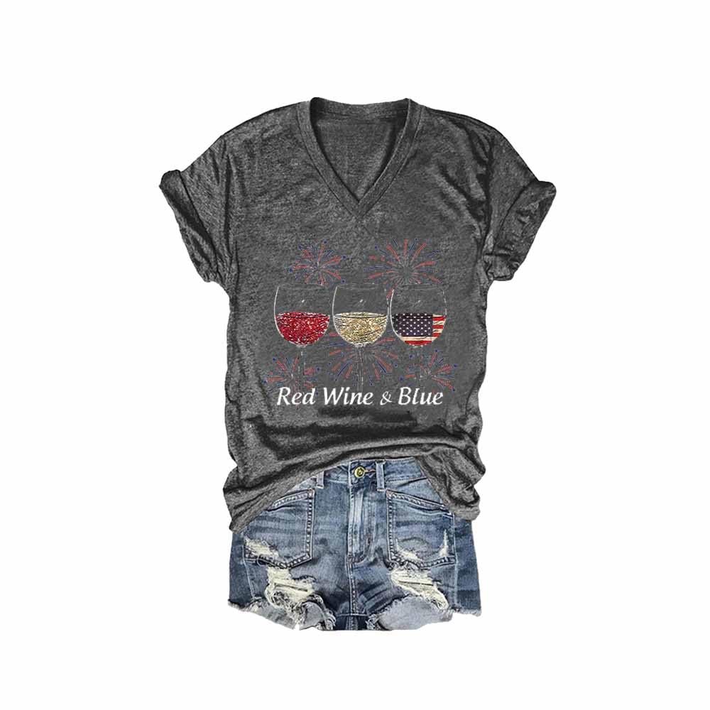 MOGUI Red Wine and Blue Sweatshirt Red Wine and Blue Tank Independence Day Womens Clothing Vintage Tops Patriotic Tshirts American Flag Graphic Tops 4Th of July Tshirts, Charcoal